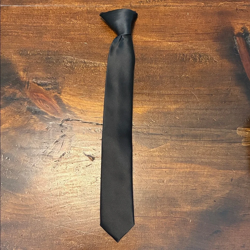 Boys black clip-on neck tie
